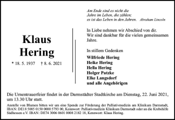 Traueranzeige von Klaus Hering von vrm-trauer