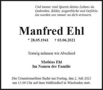 Traueranzeige von Manfred Ehl von vrm-trauer