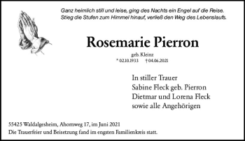 Traueranzeige von Rosemarie Pierron von vrm-trauer