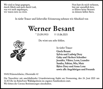 Traueranzeige von Werner Besant von vrm-trauer