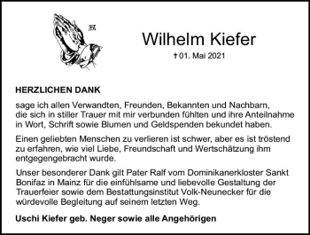 Traueranzeige von Wilhelm Kiefer von vrm-trauer