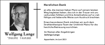 Traueranzeige von Wolfgang Lange von vrm-trauer