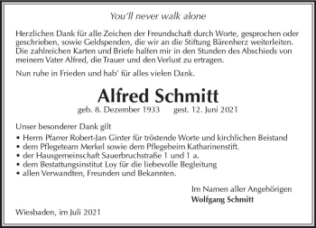Traueranzeige von Alfred Schmitt von vrm-trauer