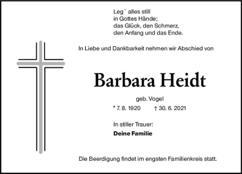 Traueranzeige von Barbara Heidt von vrm-trauer