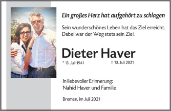 Traueranzeige von Dieter Haver von vrm-trauer