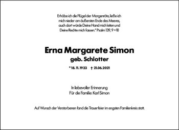 Traueranzeige von Erna Margarete Simon von vrm-trauer