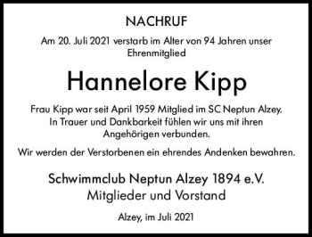 Traueranzeige von Hannelore Kipp von vrm-trauer