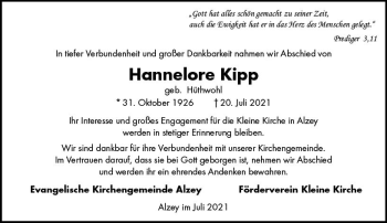 Traueranzeige von Hannelore Kipp von vrm-trauer