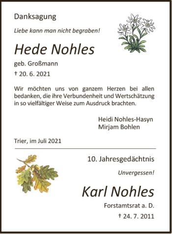 Traueranzeige von Heide Nohles von vrm-trauer