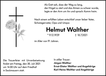 Traueranzeige von Helmut Walther von vrm-trauer