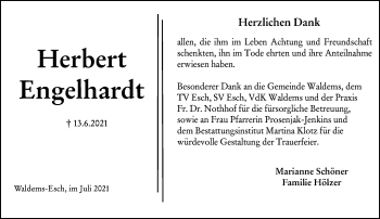 Traueranzeige von Herbert Engelhardt von vrm-trauer
