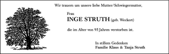 Traueranzeige von Inge Struth von vrm-trauer