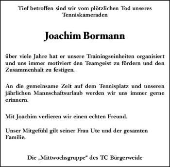 Traueranzeige von Joachim Bormann von vrm-trauer
