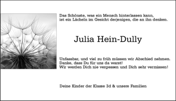 Traueranzeige von Julia Hein-Dully von vrm-trauer