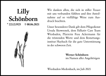 Traueranzeige von Lilly Schönborn von vrm-trauer