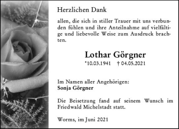 Traueranzeige von Lothar Görgner von vrm-trauer