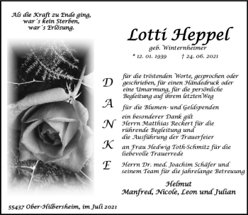 Traueranzeige von Lotti Heppel von vrm-trauer