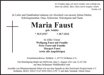 Traueranzeige von Maria Faust von vrm-trauer