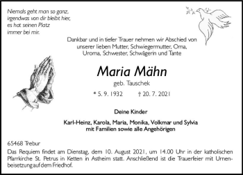 Traueranzeige von Maria Möhn von vrm-trauer