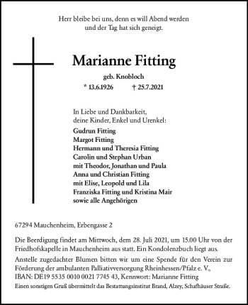 Traueranzeige von Marianne Fitting von vrm-trauer