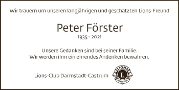 Traueranzeige von Peter Förster von vrm-trauer