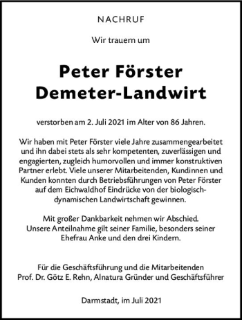 Traueranzeige von Peter Förster von vrm-trauer