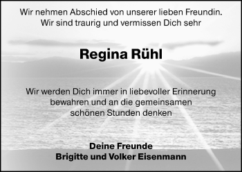 Traueranzeige von Regina Rühl von vrm-trauer
