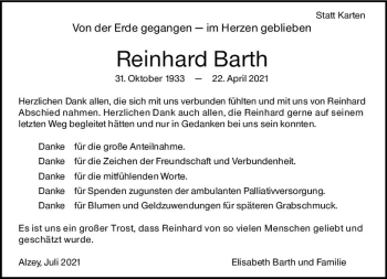 Traueranzeige von Reinhard Barth von vrm-trauer