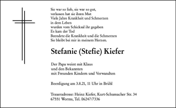Traueranzeige von Stefanie Kiefer von vrm-trauer