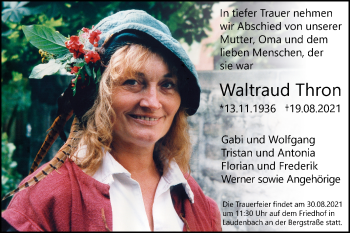Traueranzeige von Waltraud Thron 