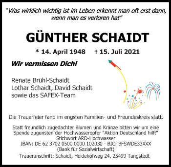 Traueranzeige von Günther Schaidt von VRM Tageszeitungen