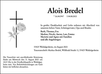 Traueranzeige von Alois Bredel von vrm-trauer