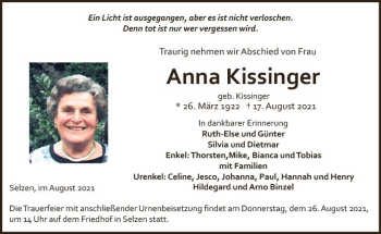 Traueranzeige von Anna Kissinger von vrm-trauer