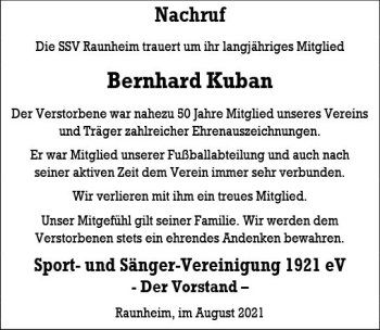 Traueranzeige von Bernhard Kuban von vrm-trauer