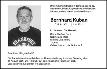 Traueranzeige von Bernhard Kuban von vrm-trauer