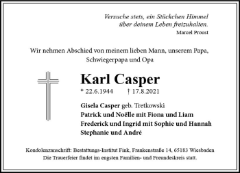 Traueranzeige von Bestattungen Casper von vrm-trauer