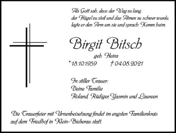 Traueranzeige von Birgit Bitsch von vrm-trauer
