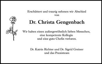 Traueranzeige von Christa Gengenbach von vrm-trauer
