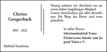 Traueranzeige von Christa Gengenbach von vrm-trauer