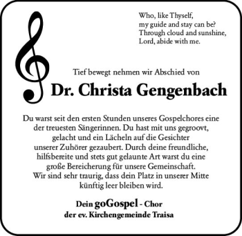 Traueranzeige von Christa Gengenbach von vrm-trauer