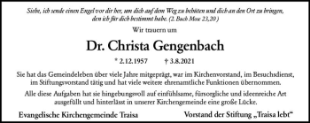 Traueranzeige von Christa Gengenbach von vrm-trauer