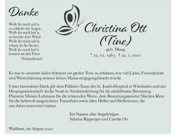 Traueranzeige von Christina Ott von vrm-trauer