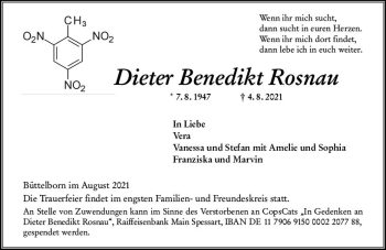 Traueranzeige von Dieter Benedikt Rosnau von vrm-trauer