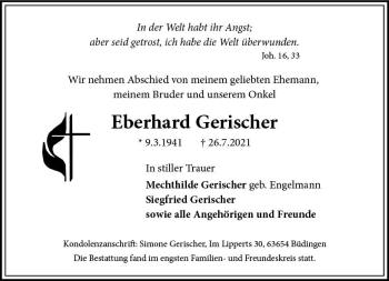 Traueranzeige von Eberhard Gerischer von vrm-trauer