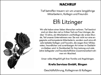 Traueranzeige von Elfi Litzinger von vrm-trauer