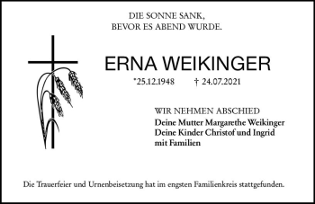 Traueranzeige von Erna Weikinger von vrm-trauer