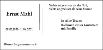 Traueranzeige von Ernst Mahl von vrm-trauer