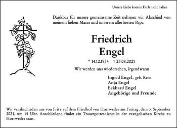 Traueranzeige von Friedrich Engel von vrm-trauer