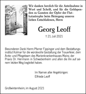 Traueranzeige von Georg Leoff von vrm-trauer