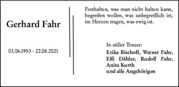 Traueranzeige von Gerhard Fahr von vrm-trauer